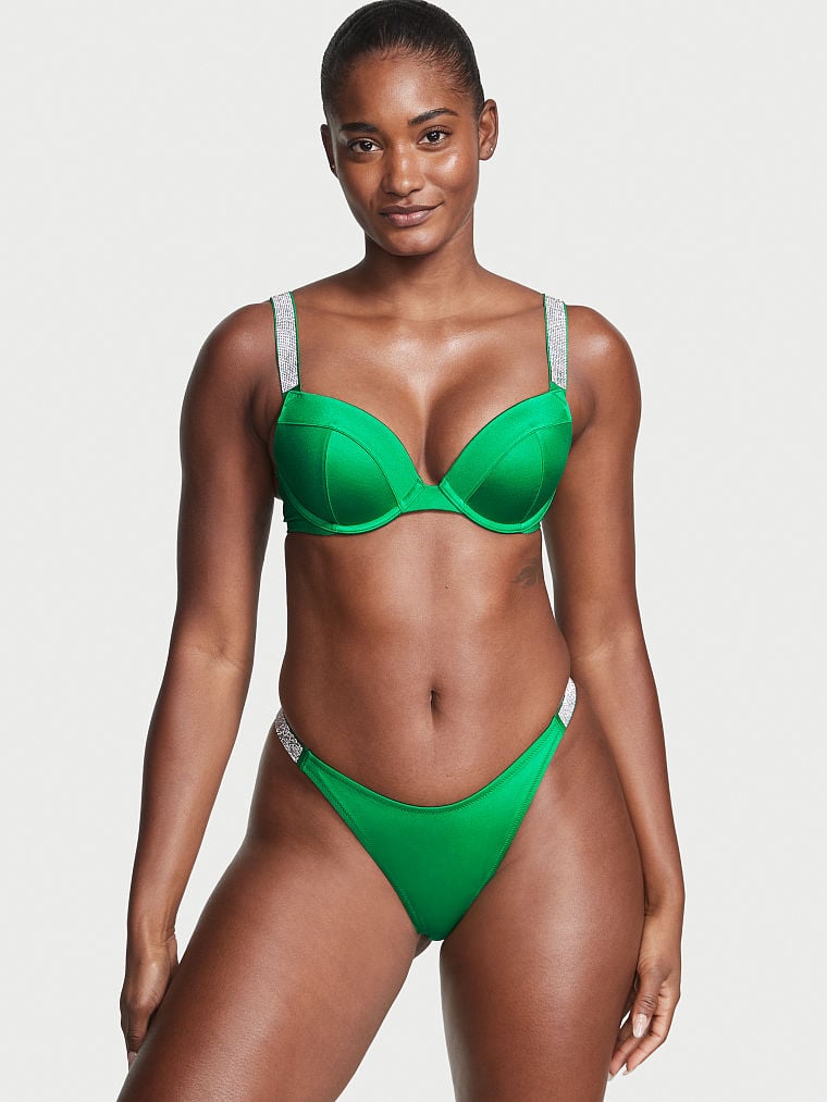 Shine Strap Bombshell Add-2-Cups Push-Up Bikini Top & Shine Strap Brazilian Bikini Bottom
