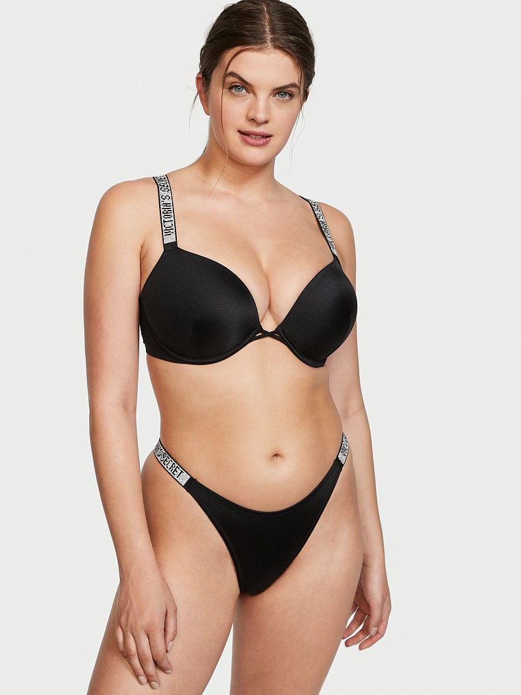 Shine Strap Bombshell Add-2-Cups Push-Up Bikini Top & Shine Strap Brazilian Bikini Bottom
