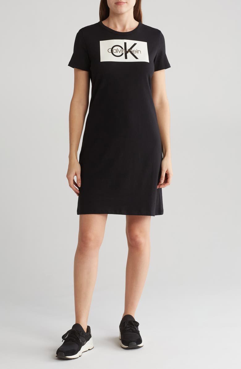 Calvin Klein Block Logo Stretch Cotton T-Shirt Dress