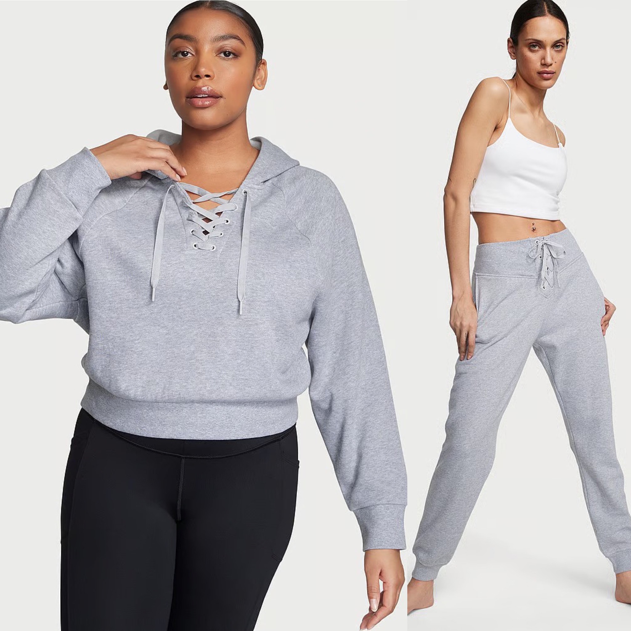 Cotton Fleece Lace-Up Hoodie & Cotton High-Rise Fleece Lace-Up Jogger Pants