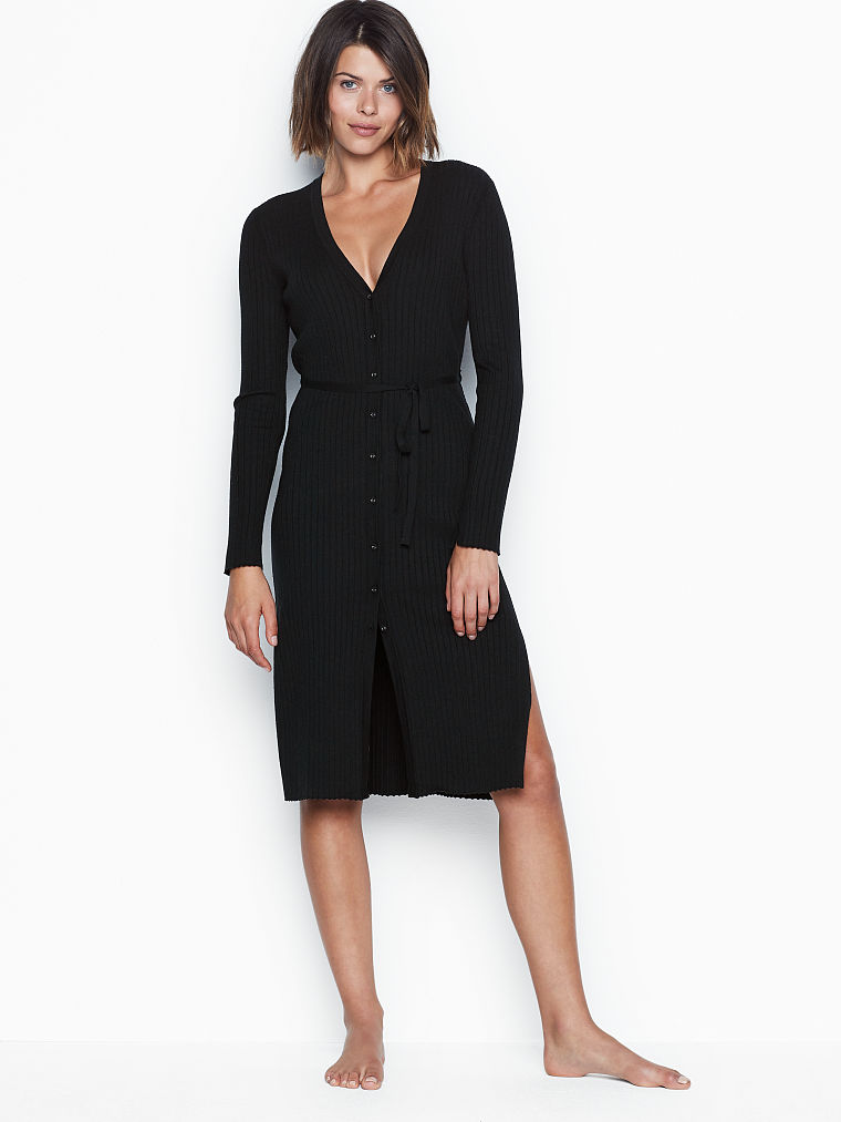 Cardigan Sweater Tie-Front Duster Dress