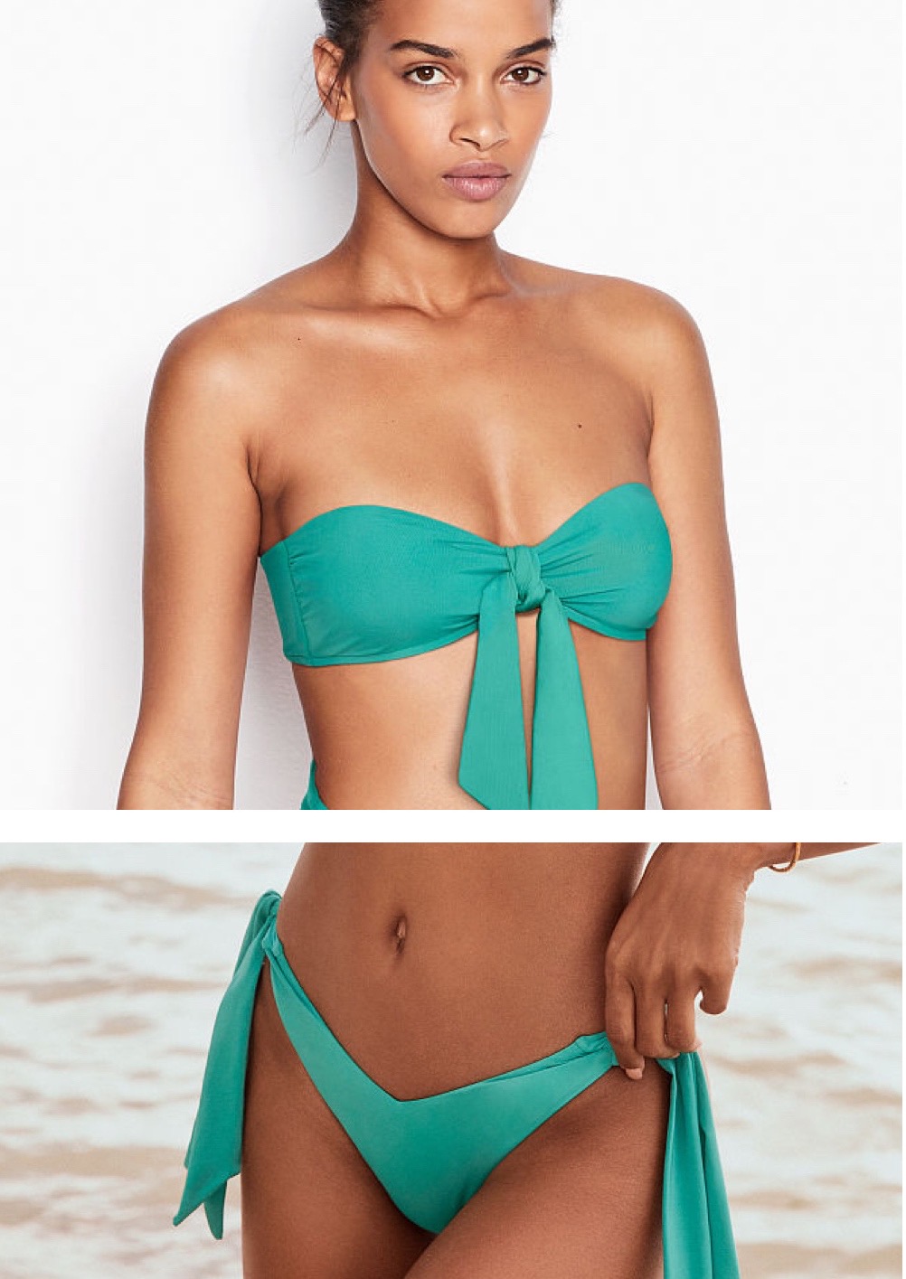 Front Tie Molded Bandeau Top & Wide Side Tie Brazilian Bottom
