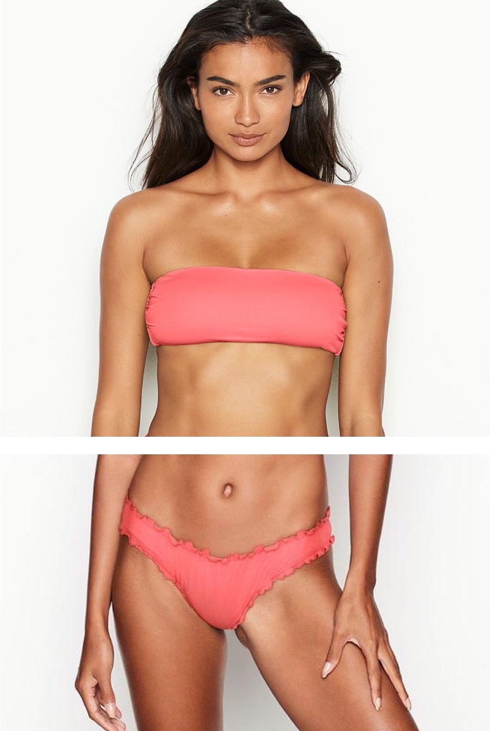 Double Back Tie Bandeau Top & Ruffle Trim Ruched Bottom