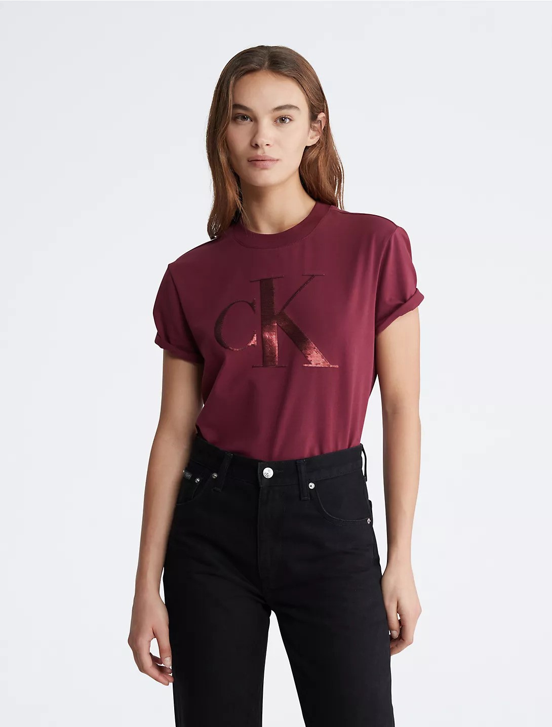 Sequin Monogram Logo Crewneck T-Shirt