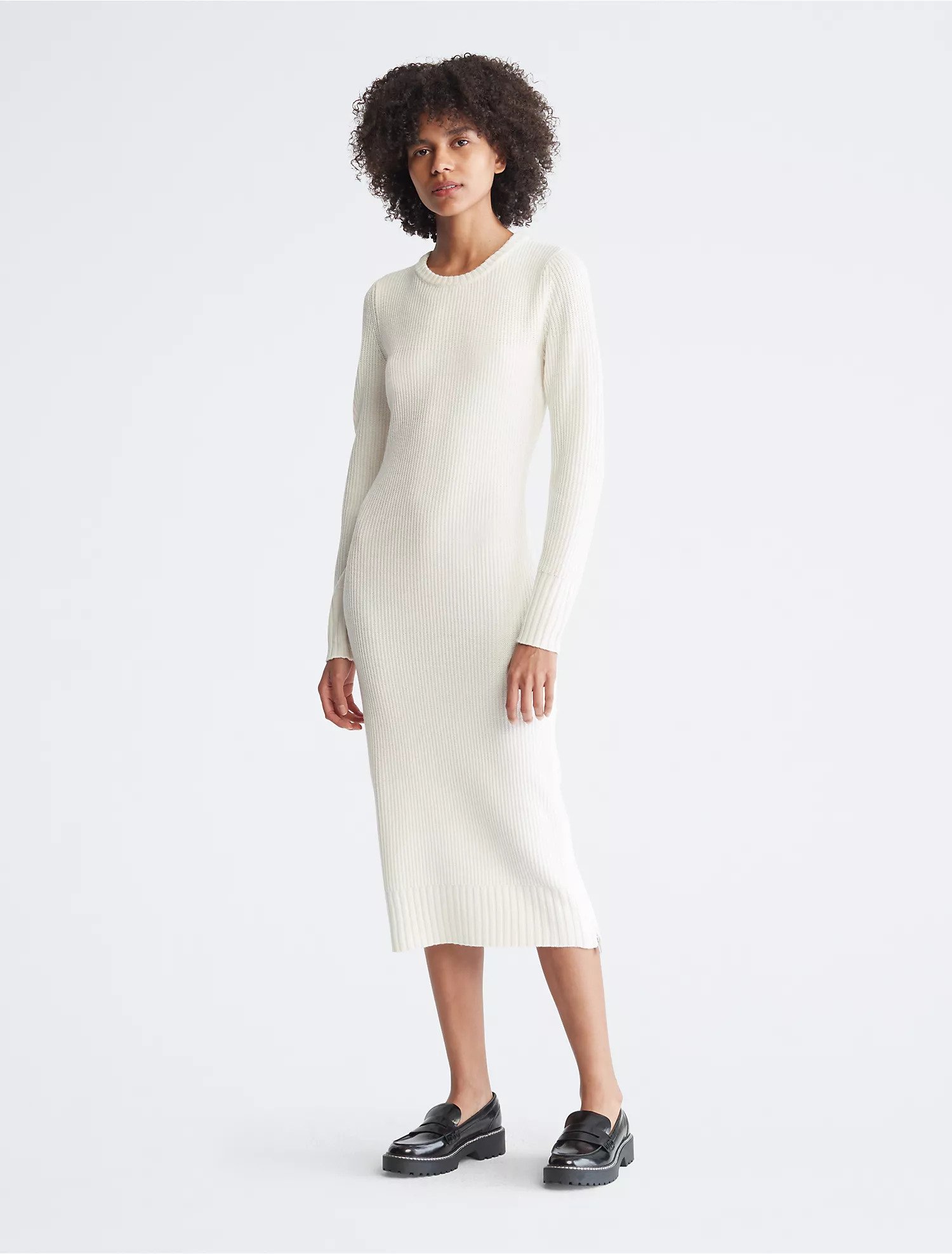 Ribbed Long Sleeve Crewneck Dress