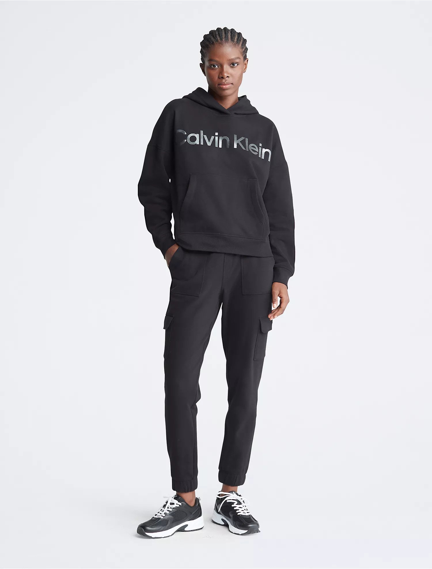 Metallic Logo Hoodie & Slim Fit Cargo Joggers