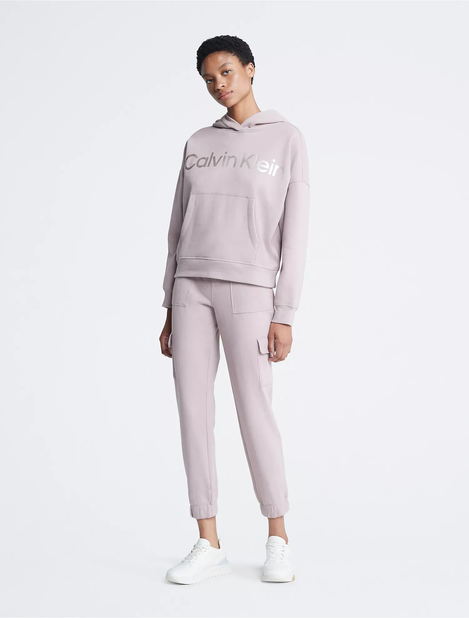 Metallic Logo Hoodie & Slim Fit Cargo Joggers