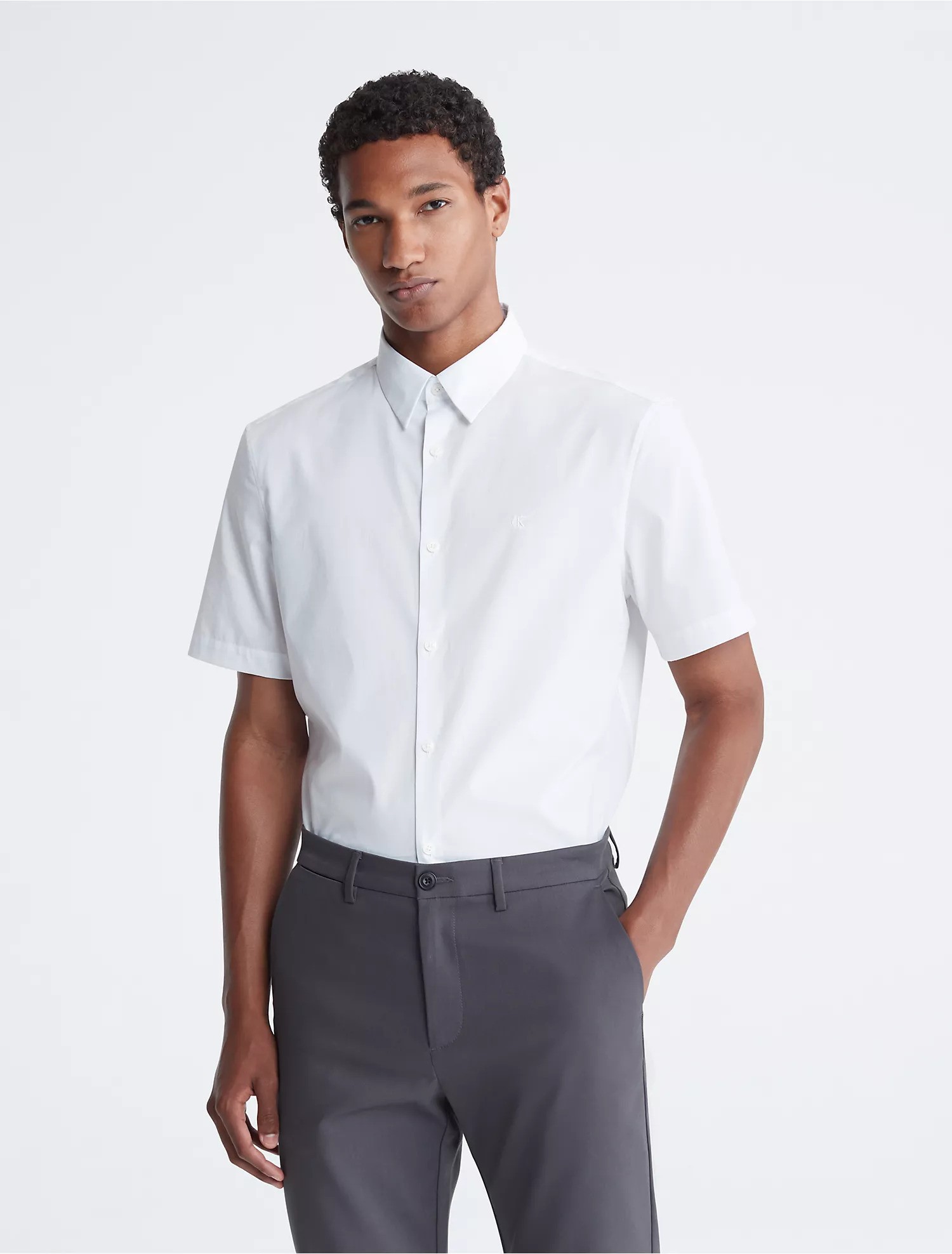 Stretch Cotton Slim Fit Monogram Logo Short Sleeve Shirt