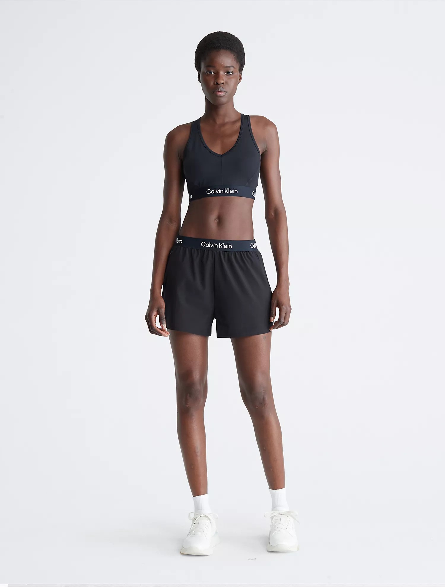 Performance Logo Band Medium Impact V-Neck Racerback Crop Top & Performance Logo Tape Shorts