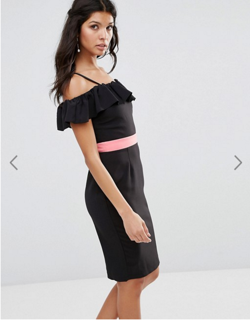 Paper Dolls Off Shoulder Pencil Dress With Ruffle Detail