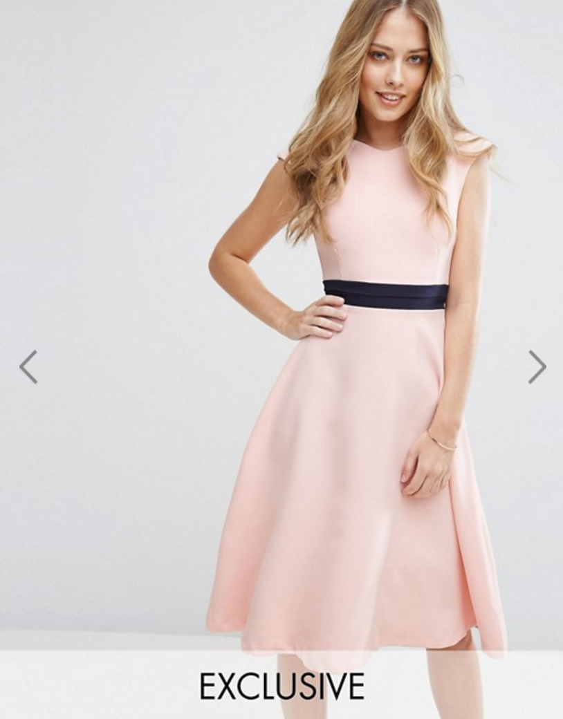 Vesper Contrast Waist Midi Skater Dress